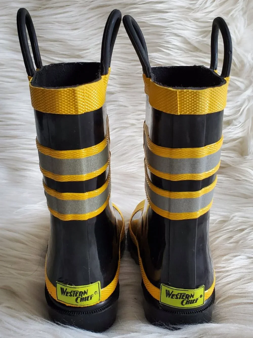 Western Chief Kids Black/Yellow Firefighter Waterproof Rain Boots SZ 8